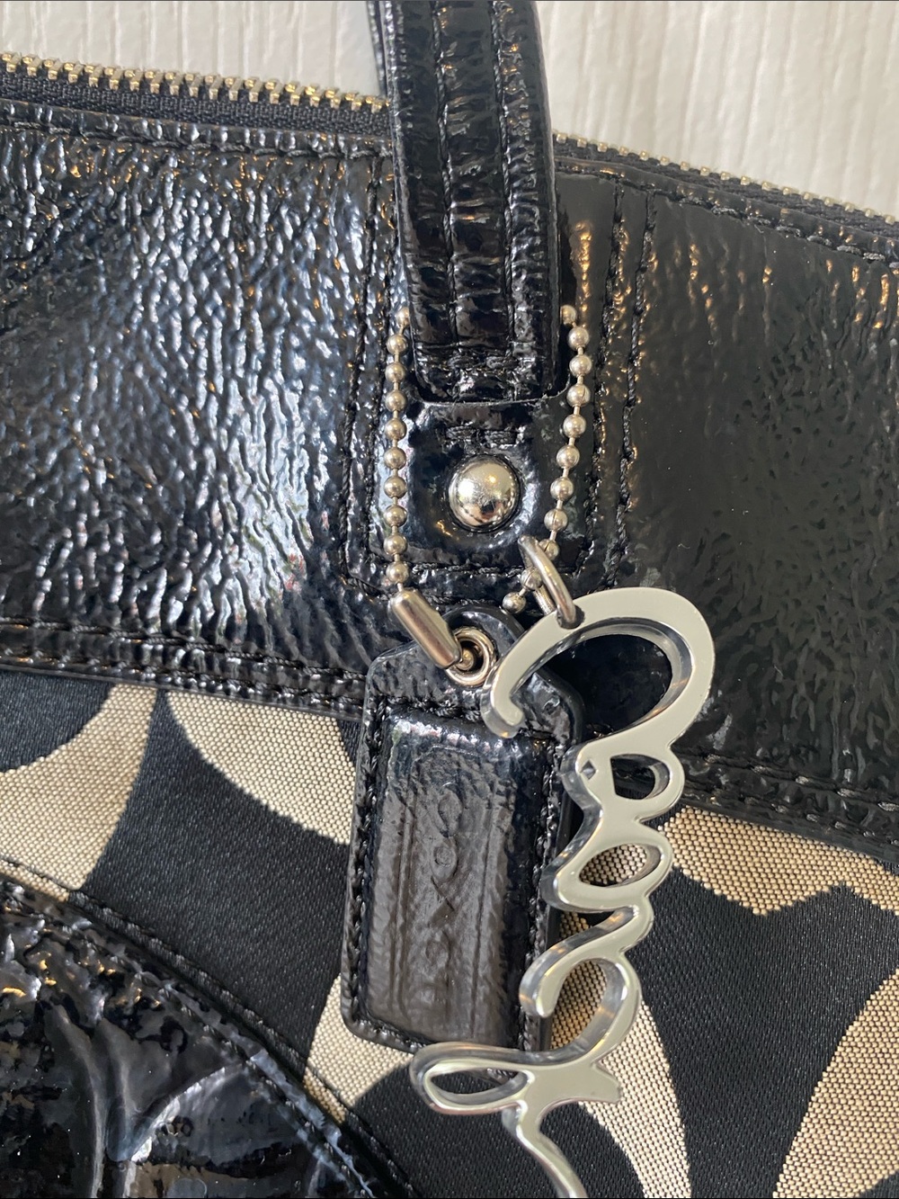 Coach Laura Signatur Patent Leather Tote Bag Large Monogram Canvas Purse - Picture 4 of 12